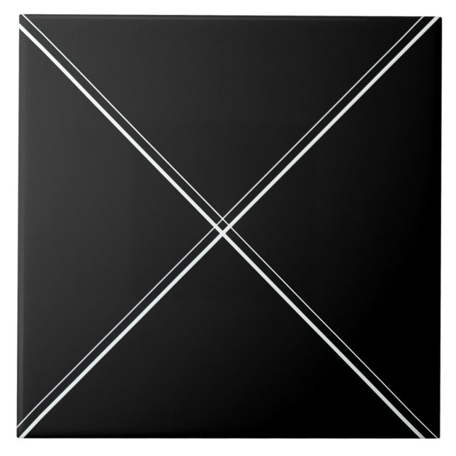 Black with White Diagonal Lines Tile 6x6 (Front)