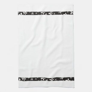 Black with White Flowers Border Tea Kitchen Towel