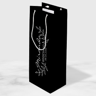 Black with White Laurels Personalised Bridesmaids Wine Gift Bag