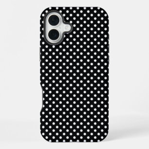 Black with white polka dots iPhone 16 plus case