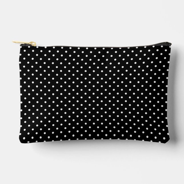 Black with White Polka Dots Pattern Accessory Pouch (Front)