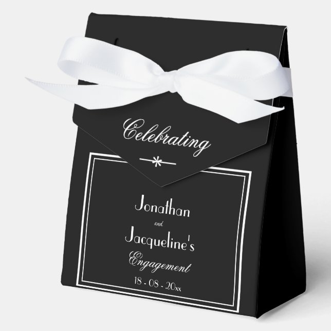 Black with White Script Names Engagement Party Favour Box (Front)