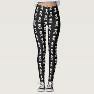 Black with White Skulls & Bones Pattern Leggings