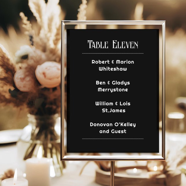 Black With White Table Number Guest List Card (Creator Uploaded)