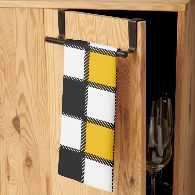 Black With Yellow Tartan Tea Towel (Thirds Fold)