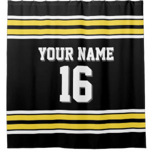 Black with Yellow White Stripes Sports Jersey Shower Curtain