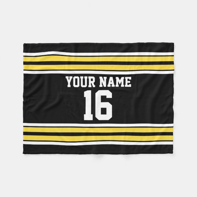 Black with Yellow White Stripes Team Jersey Fleece Blanket (Front (Horizontal))