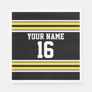 Black with Yellow White Stripes Team Jersey Napkin
