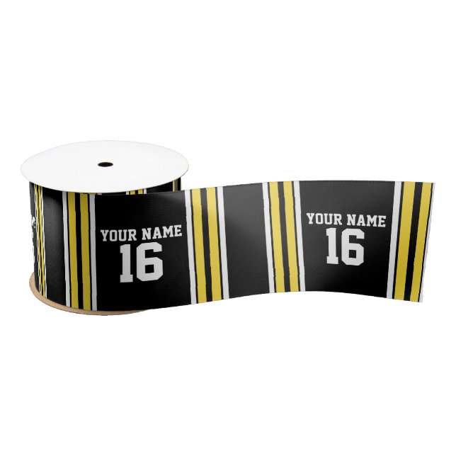 Black with Yellow White Stripes Team Jersey Satin Ribbon (Spool)