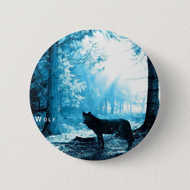 Black Wolf Alone in the Forest 6 Cm Round Badge (Front)