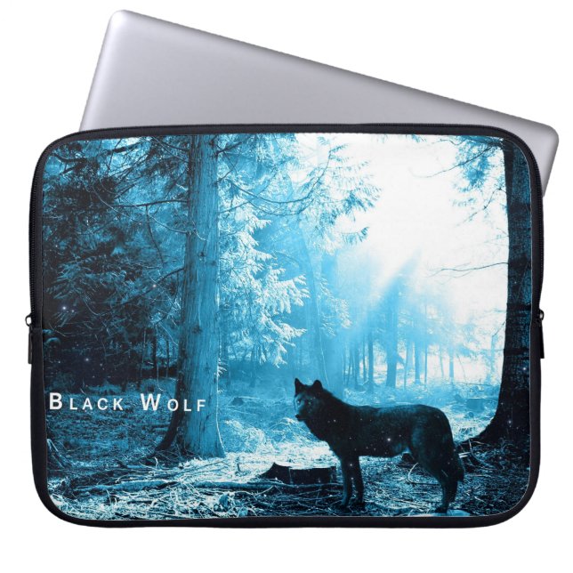 Black Wolf Alone in the Forest Laptop Sleeve (Front)