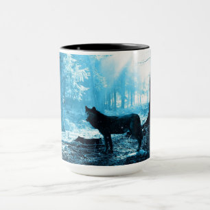 Black Wolf Alone in the Forest Mug