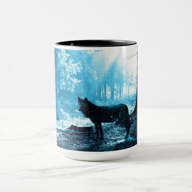 Black Wolf Alone in the Forest Mug (Center)