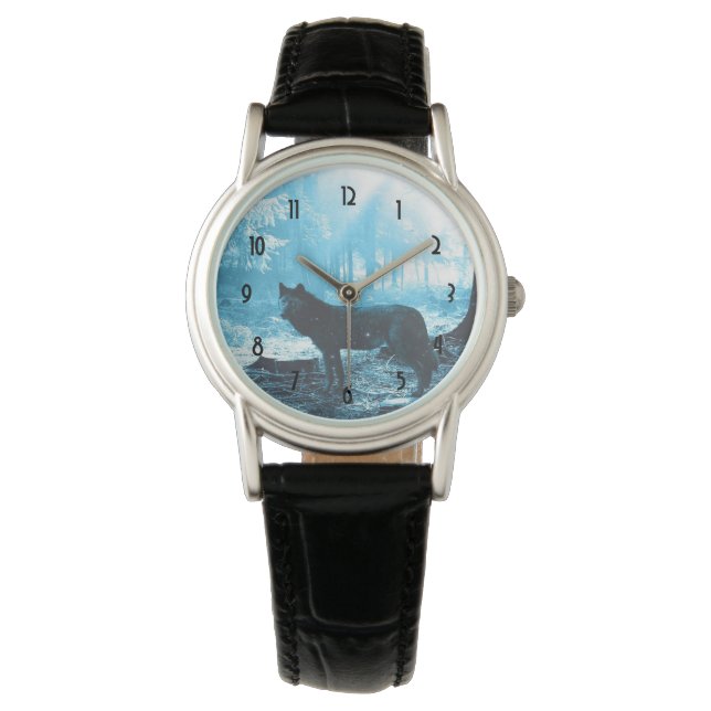 Black Wolf Alone in the Forest Watch (Front)