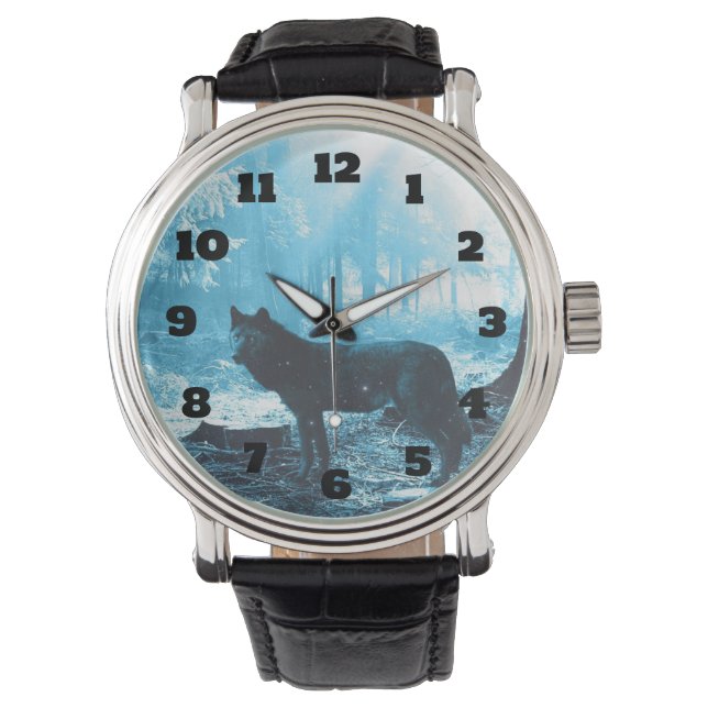 Black Wolf Alone in the Forest Watch (Front)