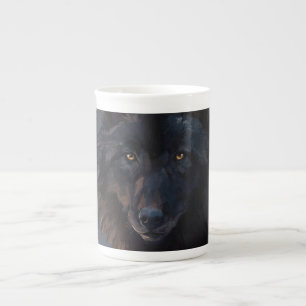 Black wolf bone china mug