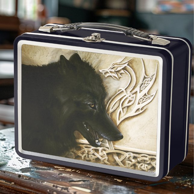 Black Wolf Celtic Dragon Knotwork Fantasy Metal Lunch Box (Creator Uploaded)
