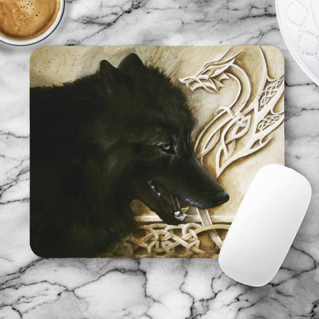 Black Wolf Celtic Dragon Knotwork Fantasy Mouse Pad (Creator Uploaded)