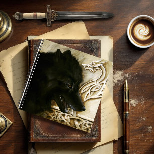 Black Wolf Celtic Dragon Knotwork Fantasy Notebook