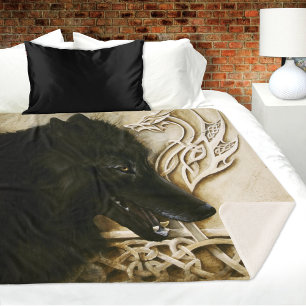 Black Wolf Celtic Dragon Knotwork Fantasy Sherpa Blanket