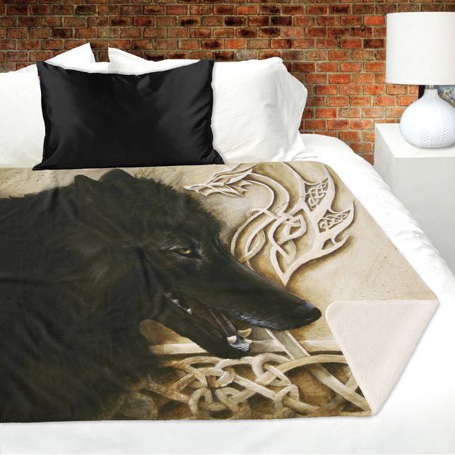 Black Wolf Celtic Dragon Knotwork Fantasy Sherpa Blanket (Creator Uploaded)