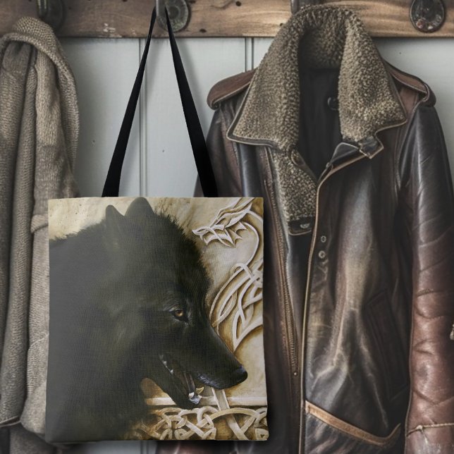 Black Wolf Celtic Dragon Knotwork Fantasy Tote Bag (Creator Uploaded)