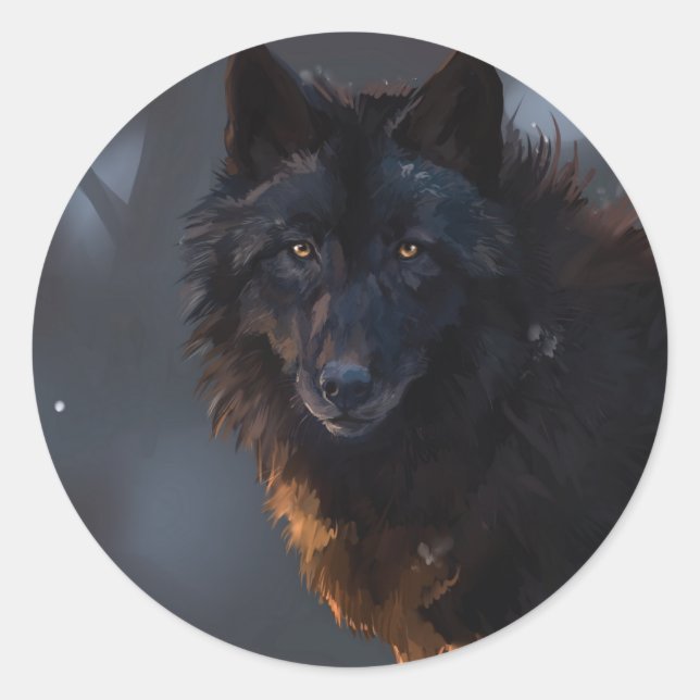 Black wolf classic round sticker (Front)