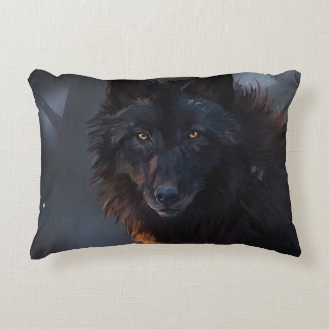 Black wolf decorative cushion (Front)