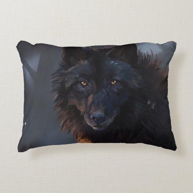 black wolf decorative cushion (Front)