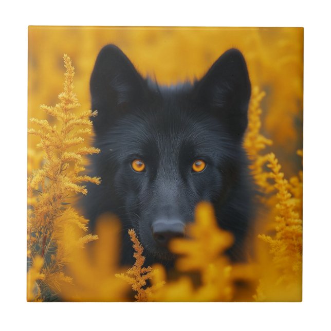 Black Wolf Dog German Shepherd  Ceramic Tile (Front)