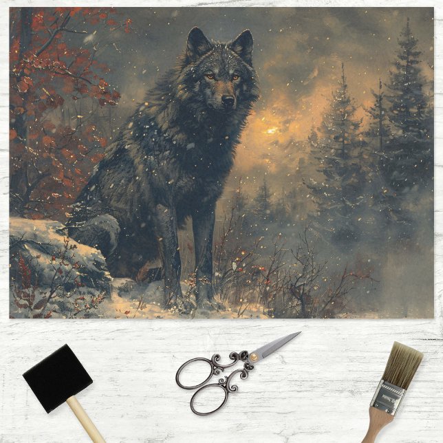 Black Wolf During Winter Painting Decoupage Tissue Paper (Creator Uploaded)