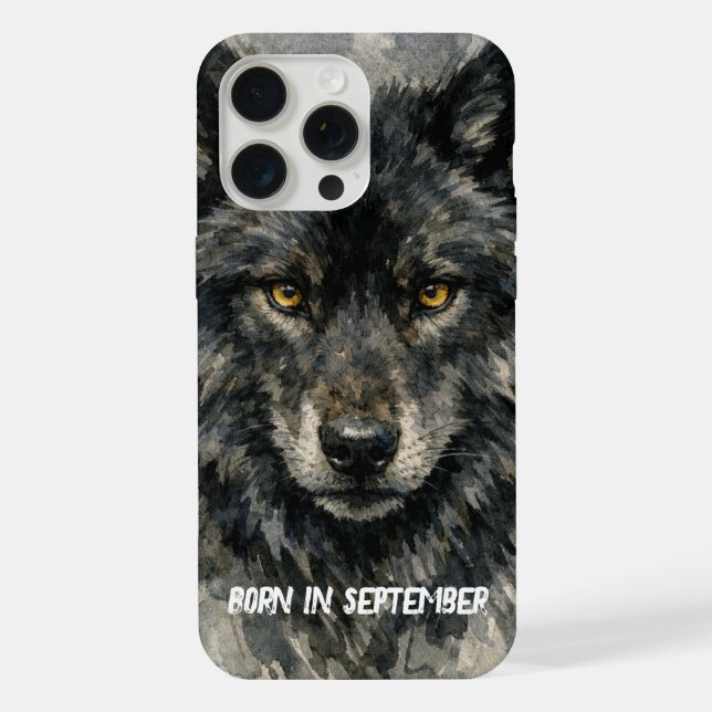 Black Wolf Face – February Birth Month Watercolor  iPhone Case (Back)