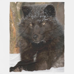 BLACK WOLF FLEECE BLANKET