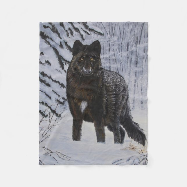 Black Wolf Fleece Blanket (Front)