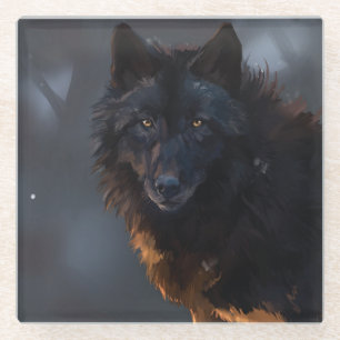 Black Wolf Glass Coaster