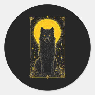 Black Wolf Golden Moon Graphic Tee – Wildlife Anim Classic Round Sticker