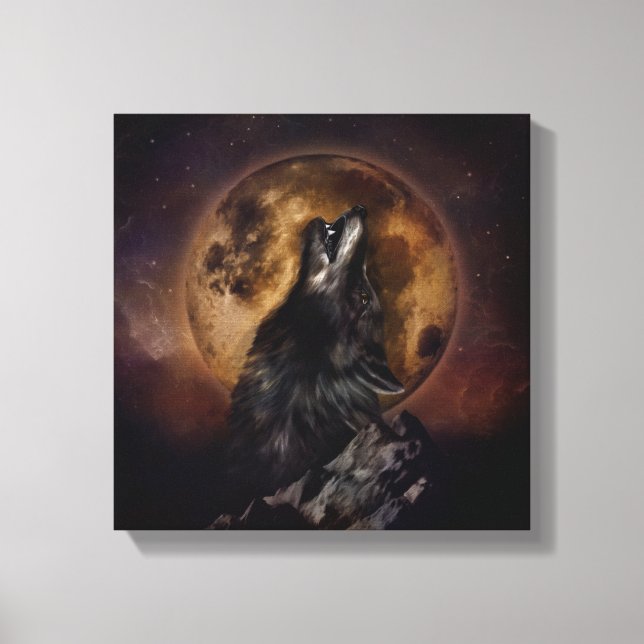 Black Wolf Howling Canvas Print (Front)