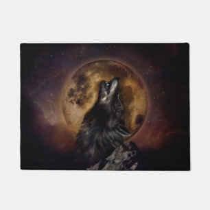 Black Wolf Howling Doormat