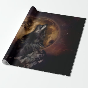 Black Wolf Howling Wrapping Paper