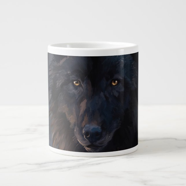 Black wolf large coffee mug (Front)
