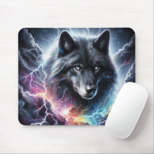 Black Wolf Lightning Storm Celestial Wildlife Mouse Pad
