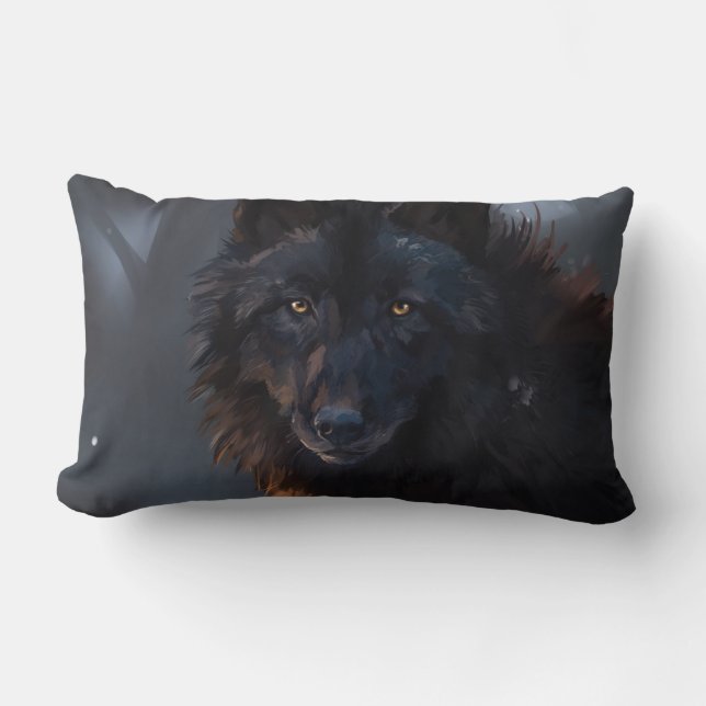 Black wolf lumbar cushion (Front)