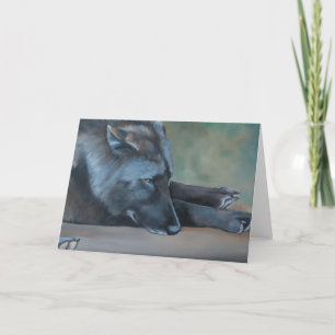 Black Wolf Lying Art Greeting Card