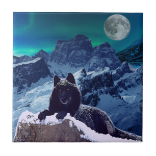 Black Wolf Moon   Gothic Ceramic Tile