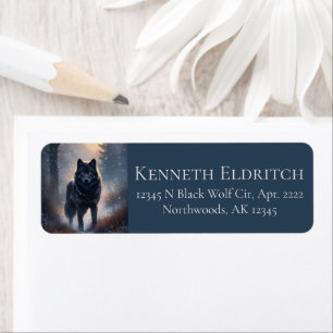 Black Wolf North Woodland Snowy Forest Return Address Label