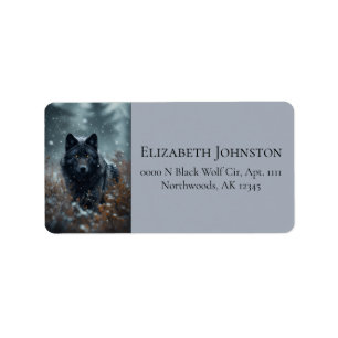 Black Wolf Northern Winter Woodland Snowy Forest Label