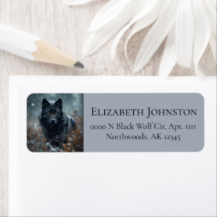 Black Wolf Northern Winter Woodland Snowy Forest Return Address Label