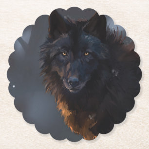 Black Wolf Paper Coaster