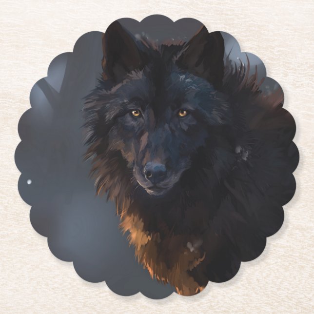Black Wolf Paper Coaster (Front)
