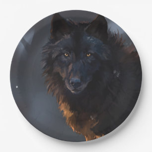 Black wolf paper plate